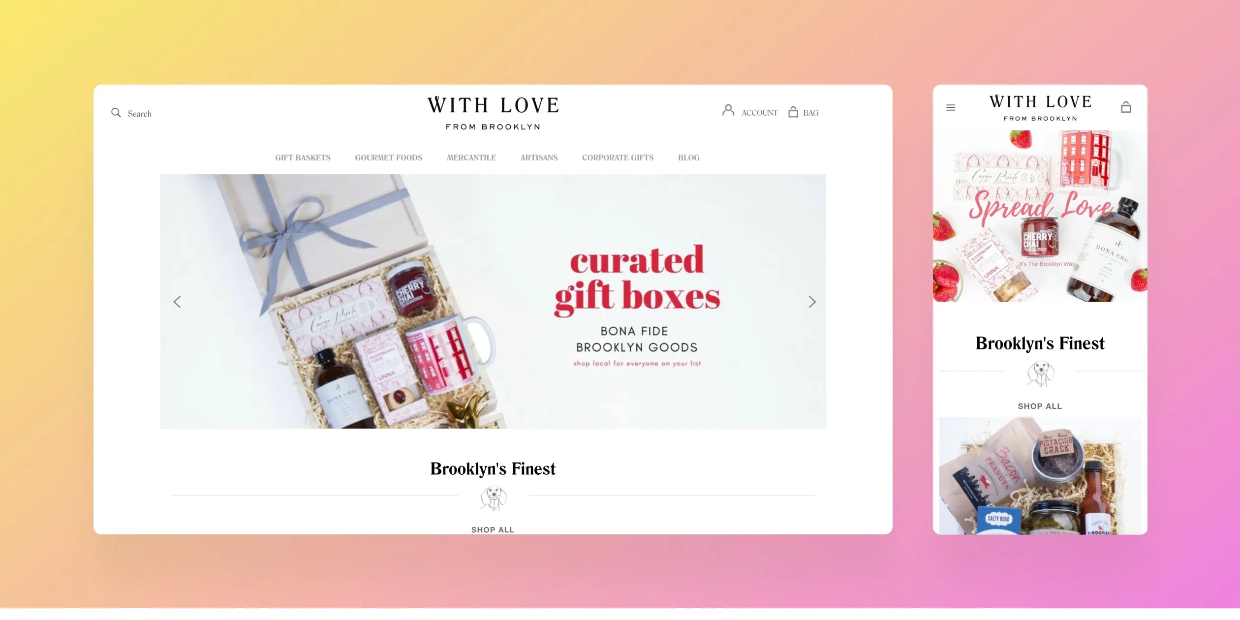 A desktop and mobile version of a gift box website.